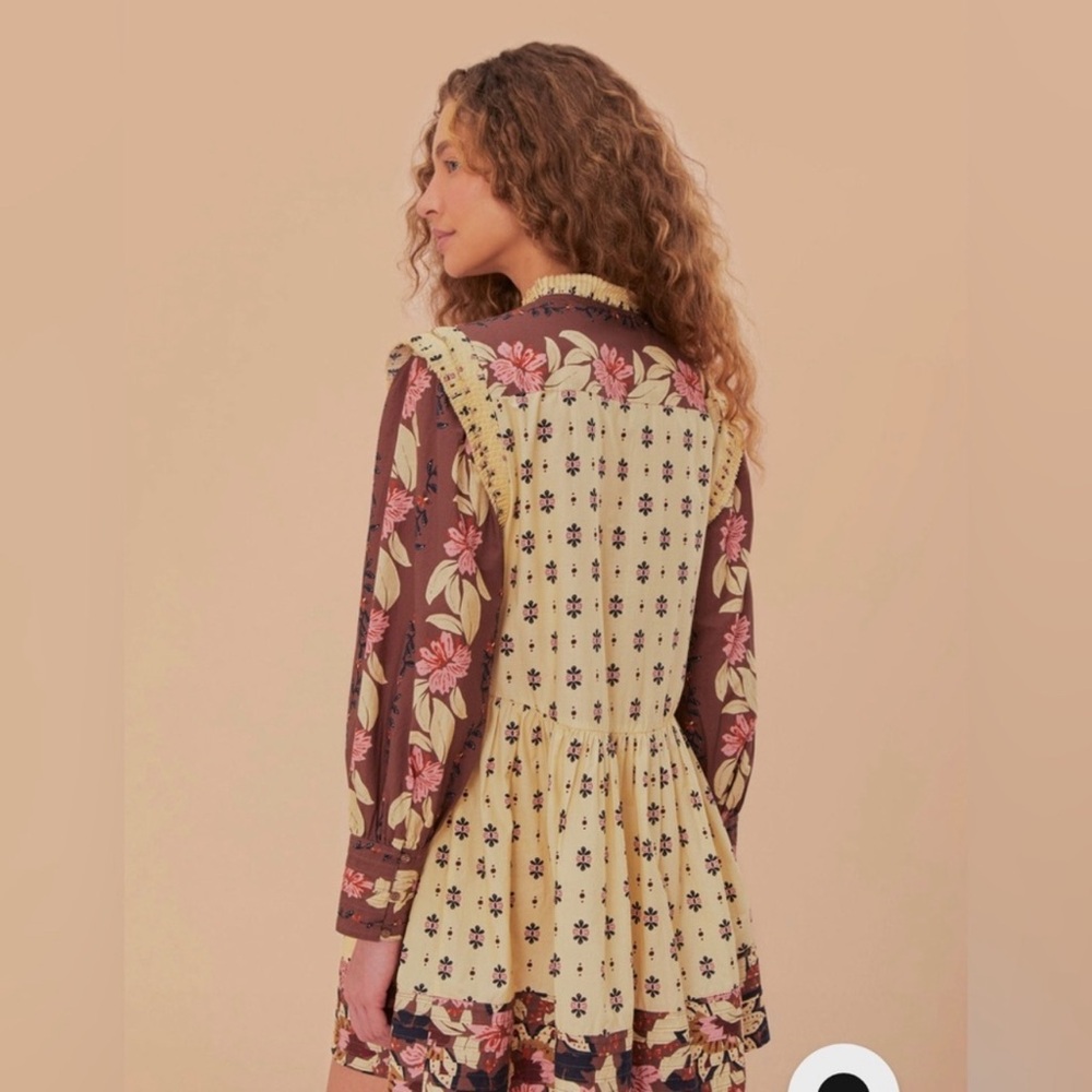 FARM RIO Ainika‎ Maxi Floral Cream Open Yoke Mini Dress XXS - Picture 2 of 16